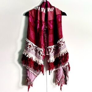 Elegant Red and White Women's Poncho